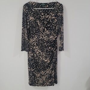 Lauren Ralph‎ Lauren Womens Midi Dress Size 10 Ruched Business Career Stretch